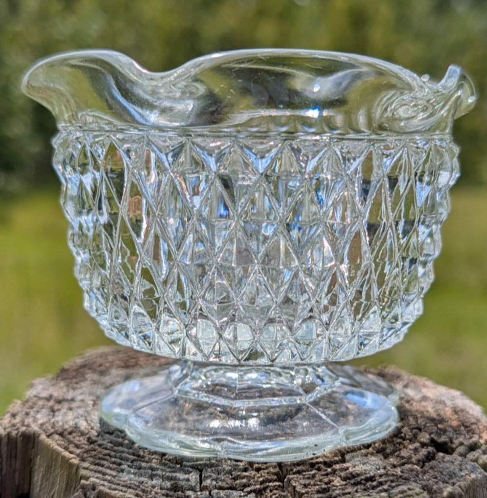 Indiana Glass Diamond Point Clear Candle Bowl Ruffled Rim Vintage USA